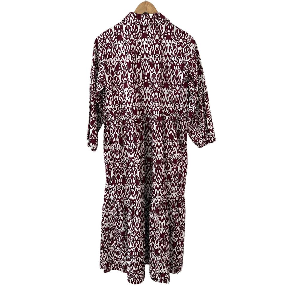 Anthropologie Maeve The Bettina Cotton Shirt Dress Wine White Print Size Small - Picture 5 of 10